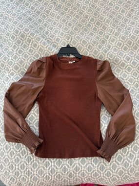 dolan Brown Puff faux leather Sleeve top